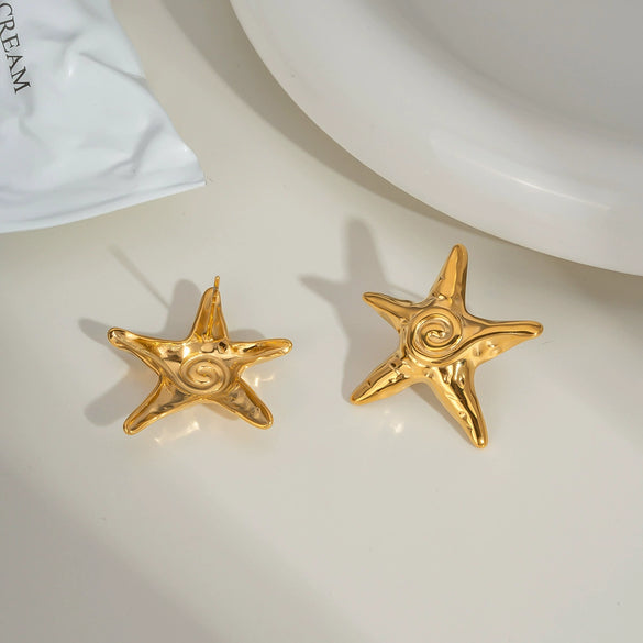 Wholesale Women's Fashion Simple Star Earrings Stainless Steel With Pvd Furnace Vacuum Real Gold Plating