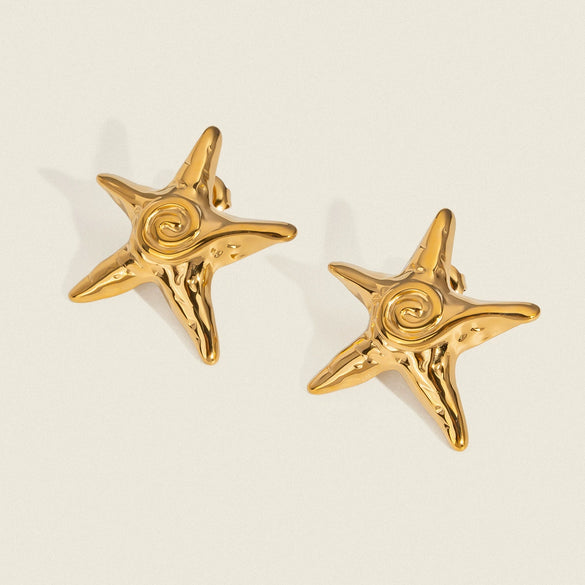 Wholesale Women's Fashion Simple Star Earrings Stainless Steel With Pvd Furnace Vacuum Real Gold Plating