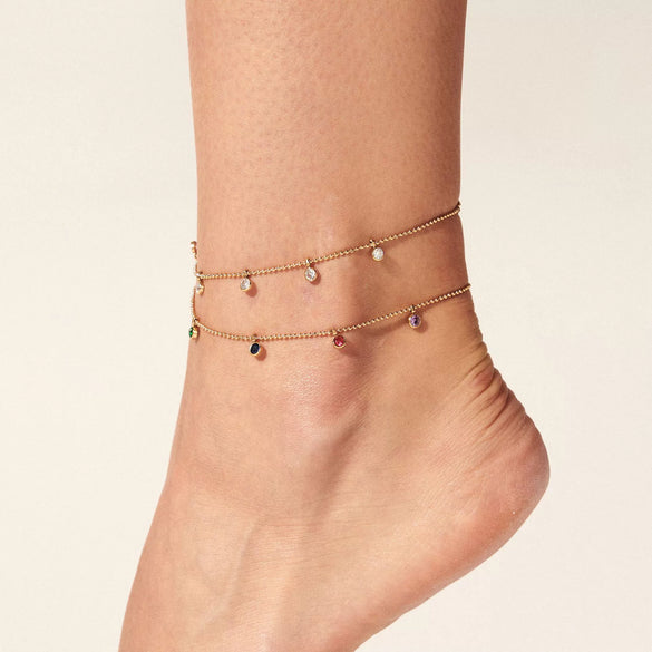 Wholesale Women's Fashion Simple Temperament Anklet Stainless Steel With Color Zircon And Geometric Design Plated For Non Fading