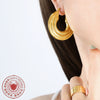 Wholesale Women's Fashion Simple Temperament Large Disc Hollow U Shaped Titanium Steel Gold Plated Earrings With Geometric Design