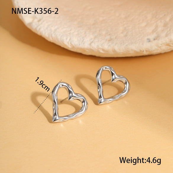 Wholesale Women's Fashion Simple Titanium Steel Geometric Heart Cut Out 18K Gold Plated Earrings