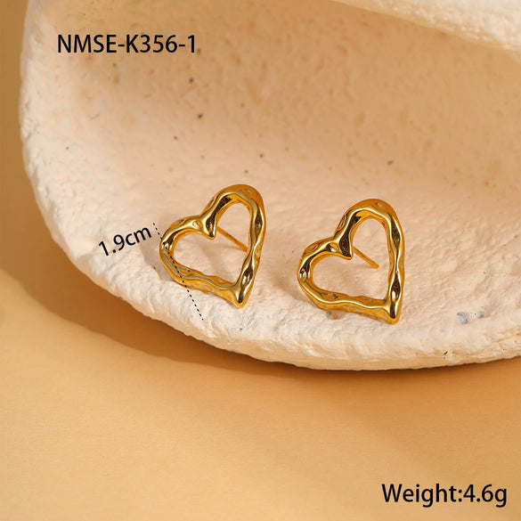 Wholesale Women's Fashion Simple Titanium Steel Geometric Heart Cut Out 18K Gold Plated Earrings