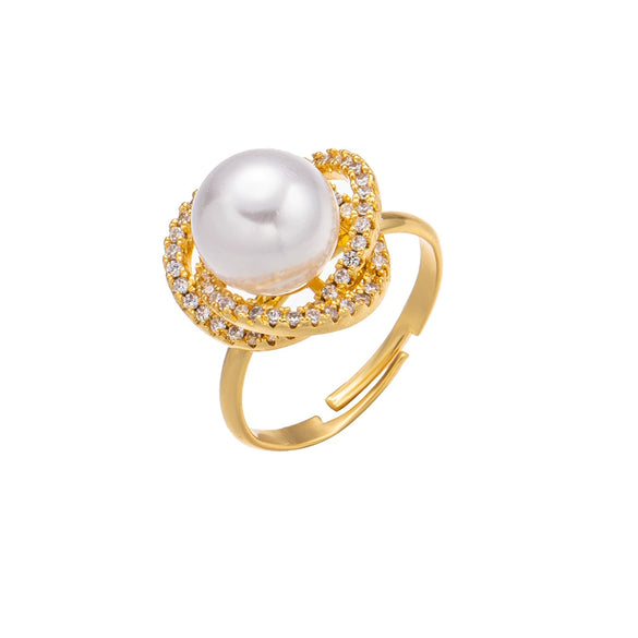 Wholesale Women's Fashion Small Fragrant Copper Ring Inlaid With Pearls And Featuring Flower Design