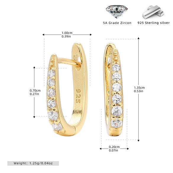 Wholesale Women's Fashion Small Fresh Ushape Microinlay 925 Sterling Silver Diamond Zircon Earrings Jewelry