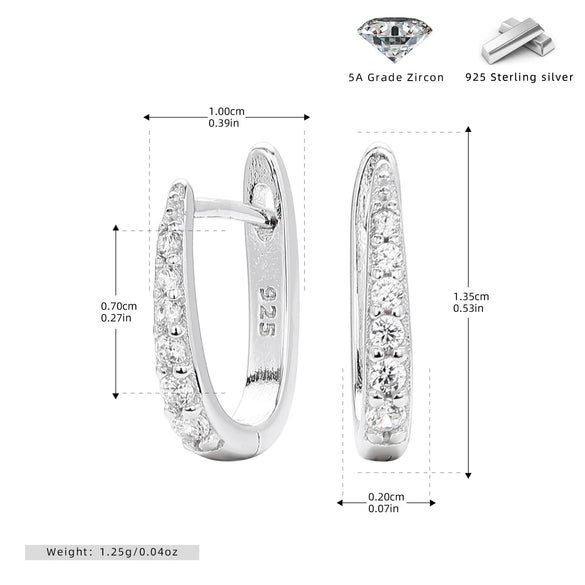 Wholesale Women's Fashion Small Fresh Ushape Microinlay 925 Sterling Silver Diamond Zircon Earrings Jewelry
