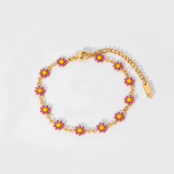 Wholesale Women's Fashion Small Wrinkle Chrysanthemum Stainless Steel Bracelet With Pvdp Furnace Real Gold Treatment
