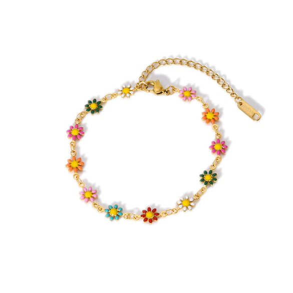 Wholesale Women's Fashion Small Wrinkle Chrysanthemum Stainless Steel Bracelet With Pvdp Furnace Real Gold Treatment