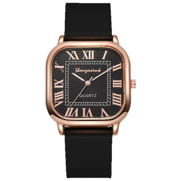 Wholesale Women's Fashion Square Alloy Case Silicone Strap Antique Quartz Watch With Roman Scale