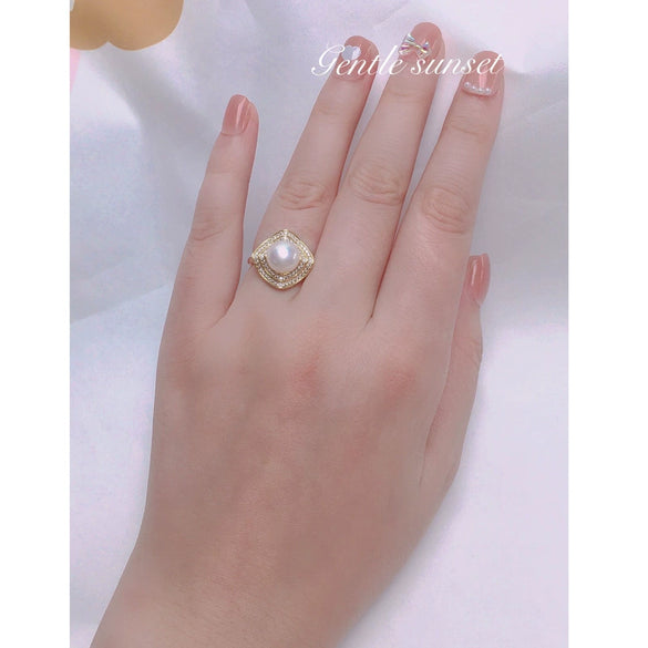 Wholesale Women's Fashion Square Freshwater Pearl Ring Copper Gold Plated