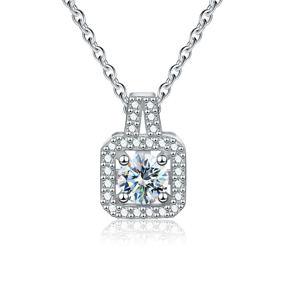 Wholesale Women's Fashion Square Moissanite Pendant Necklace With Geometric Pattern Made Of 925 Silver And Electroplated