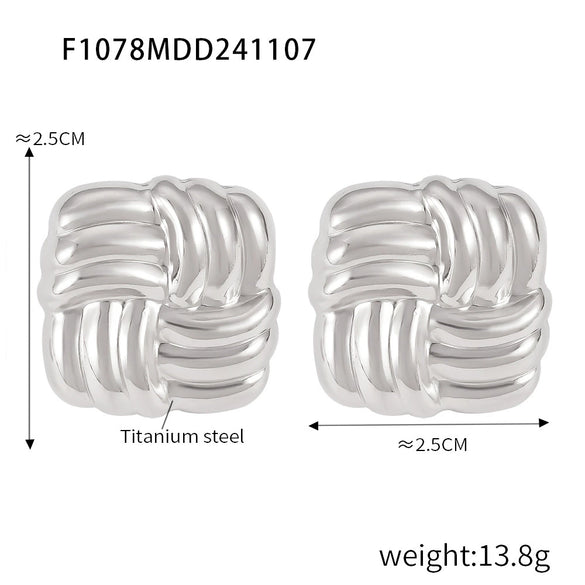 Wholesale Women's Fashion Square Oblique Stripe Stainless Steel Gold Plated Electroplated Earrings Combination