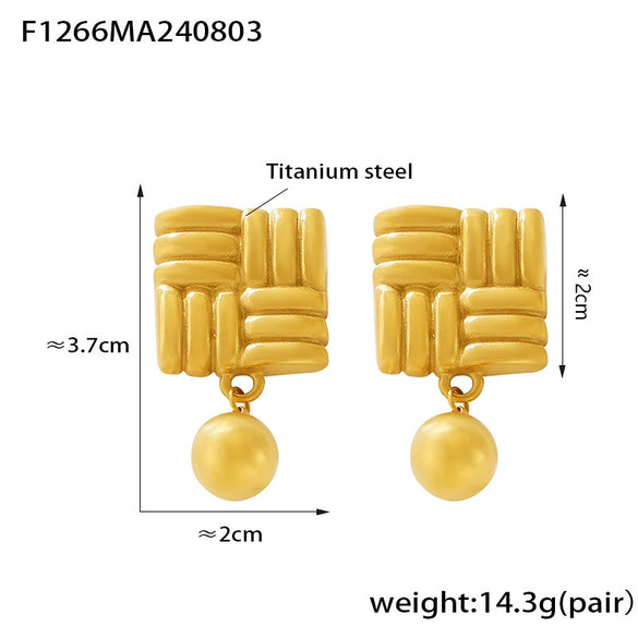 Wholesale Women's Fashion Square Oblique Stripe Stainless Steel Gold Plated Electroplated Earrings Combination