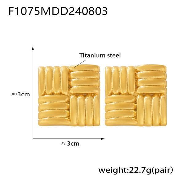 Wholesale Women's Fashion Square Oblique Stripe Stainless Steel Gold Plated Electroplated Earrings Combination