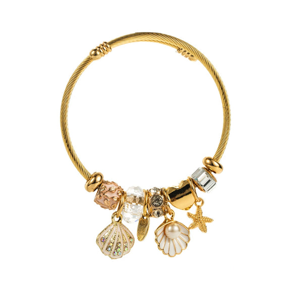 Wholesale Women's Fashion Stainless Steel Alloy Bracelet With Diamond Pearl Pendant