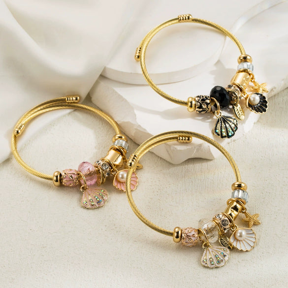 Wholesale Women's Fashion Stainless Steel Alloy Bracelet With Diamond Pearl Pendant