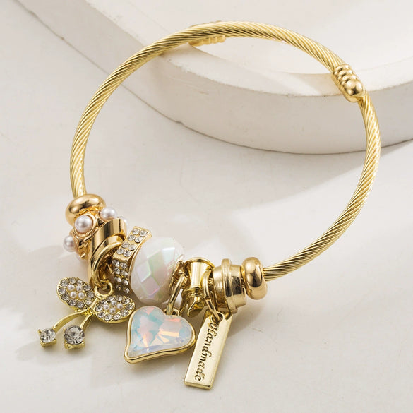 Wholesale Women's Fashion Stainless Steel Alloy Heart Diamond Bracelet