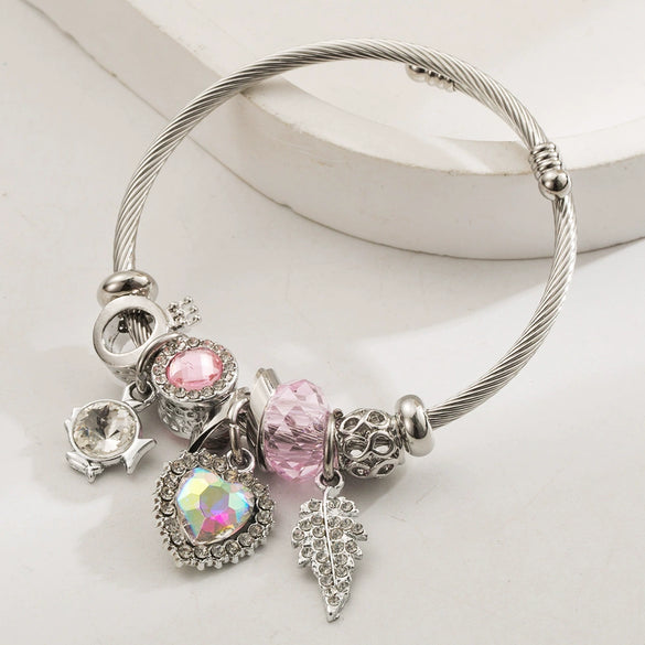 Wholesale Women's Fashion Stainless Steel Alloy Heart Diamond Bracelet