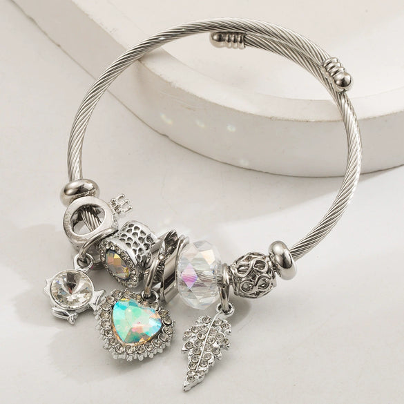 Wholesale Women's Fashion Stainless Steel Alloy Heart Diamond Bracelet