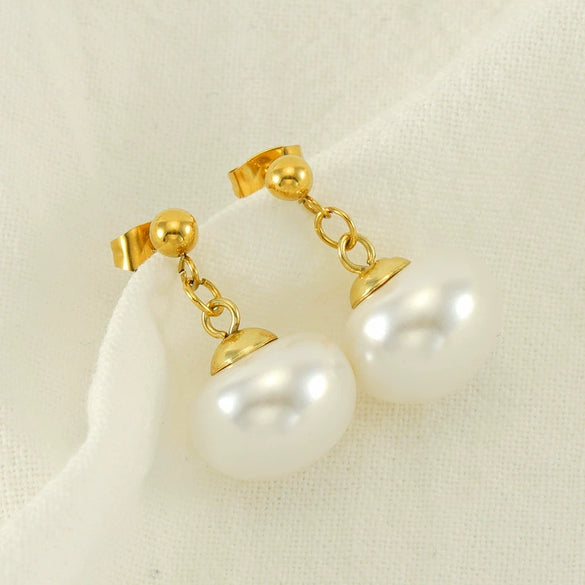 Wholesale Women's Fashion Stainless Steel And Imitation Pearl Geometric Earrings With Electroplating