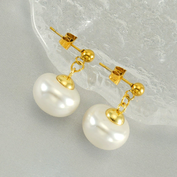 Wholesale Women's Fashion Stainless Steel And Imitation Pearl Geometric Earrings With Electroplating