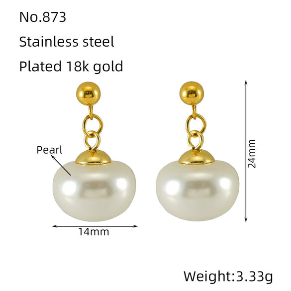 Wholesale Women's Fashion Stainless Steel And Imitation Pearl Geometric Earrings With Electroplating