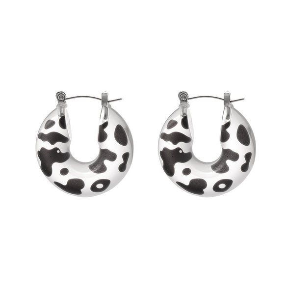 Wholesale Women's Fashion 316L Stainless Steel And Resin Ushaped Geometric Leopard Print Electroplated Earrings
