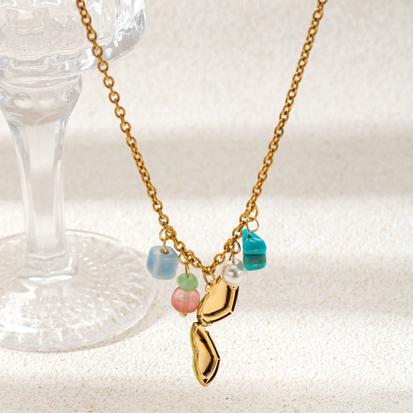 Wholesale Women's Fashion Stainless Steel And Titanium Steel Electroplated Heart Oil Drop Pendant Sweater Chain Necklace In Ins And Minimalist Style