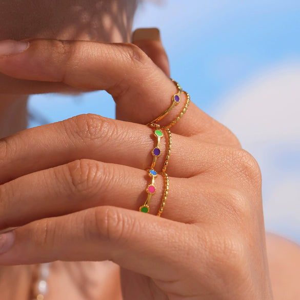 Wholesale Women's Fashion Stainless Steel And Titanium Steel Enamel Glaze Electroplated Ferris Wheel And Devil's Eye Ring And Bracelet