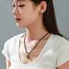 Wholesale Women's Fashion Stainless Steel And Titanium Steel Jewelry Set With Geometric Style And Electroplating Black Rope Series Button Earrings And Necklace Combination
