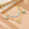 Wholesale Women's Fashion Stainless Steel Beaded Butterfly Pendant Chain Necklace With Electroplating Treatment