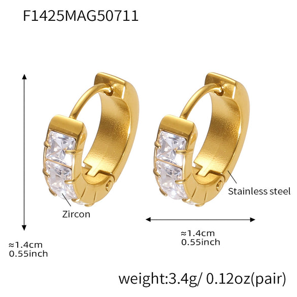 Wholesale Women's Fashion Stainless Steel Circle Earrings With 5A Zircon And Geometric Pattern Electroplated