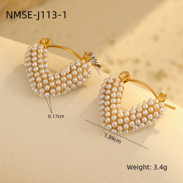 Wholesale Women's Fashion Stainless Steel Earrings With Pearl Inlaid Geometric And U Shaped Patterns And Electroplating Processing