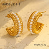 Wholesale Women's Fashion Stainless Steel Earrings With Pearl Inlaid Geometric And U Shaped Patterns And Electroplating Processing