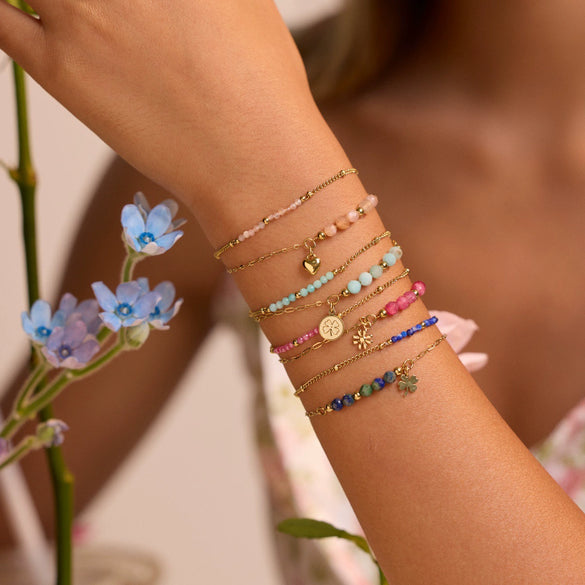 Wholesale Women's Fashion Stainless Steel Electroplated Natural Stone Bead String Bracelet