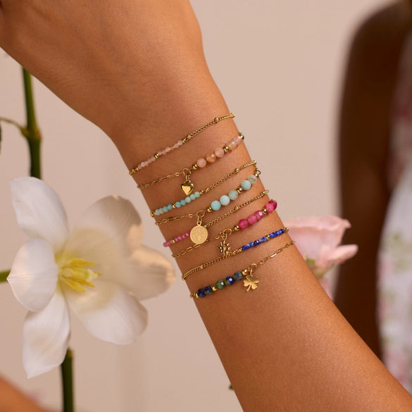 Wholesale Women's Fashion Stainless Steel Electroplated Natural Stone Bead String Bracelet