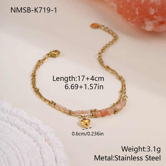 Wholesale Women's Fashion Stainless Steel Electroplated Natural Stone Bead String Bracelet