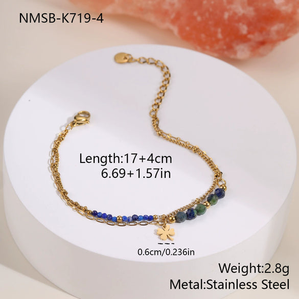 Wholesale Women's Fashion Stainless Steel Electroplated Natural Stone Bead String Bracelet