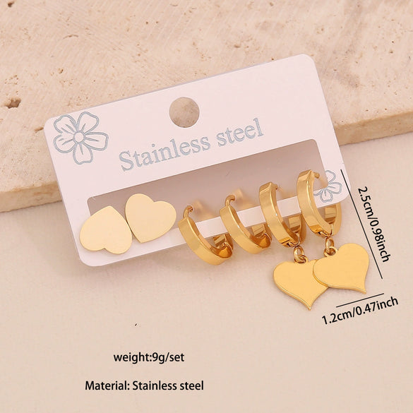 Wholesale Women's Fashion Stainless Steel Flower Crown Heart Shape Butterfly Earrings With Electroplating