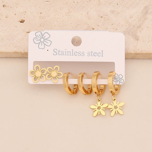 Wholesale Women's Fashion Stainless Steel Flower Crown Heart Shape Butterfly Earrings With Electroplating