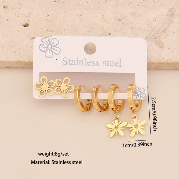 Wholesale Women's Fashion Stainless Steel Flower Crown Heart Shape Butterfly Earrings With Electroplating