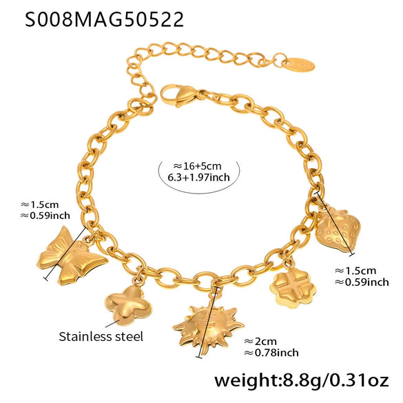 Wholesale Women's Fashion Stainless Steel Geometric Pattern Multiaccessory Bracelet With Hollow Pendant Electroplated With Real Gold