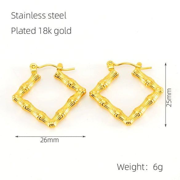 Wholesale Women's Fashion Stainless Steel Geometric Ushaped Electroplated Bamboo Design Retro Light Luxury Earrings