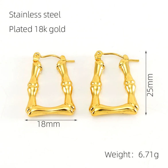 Wholesale Women's Fashion Stainless Steel Geometric Ushaped Electroplated Bamboo Design Retro Light Luxury Earrings
