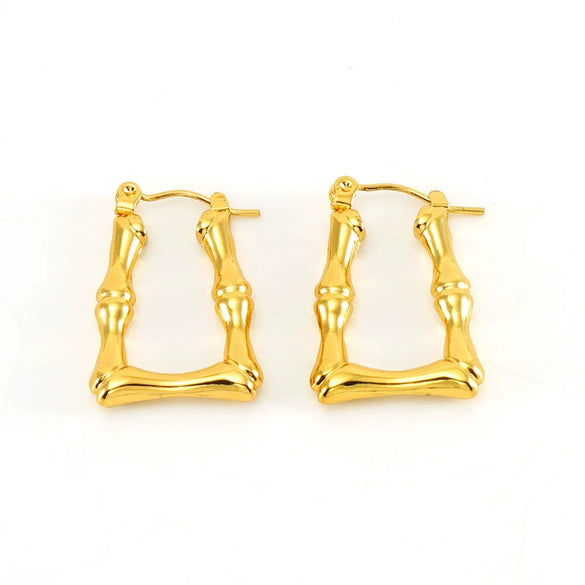 Wholesale Women's Fashion Stainless Steel Geometric Ushaped Electroplated Bamboo Design Retro Light Luxury Earrings