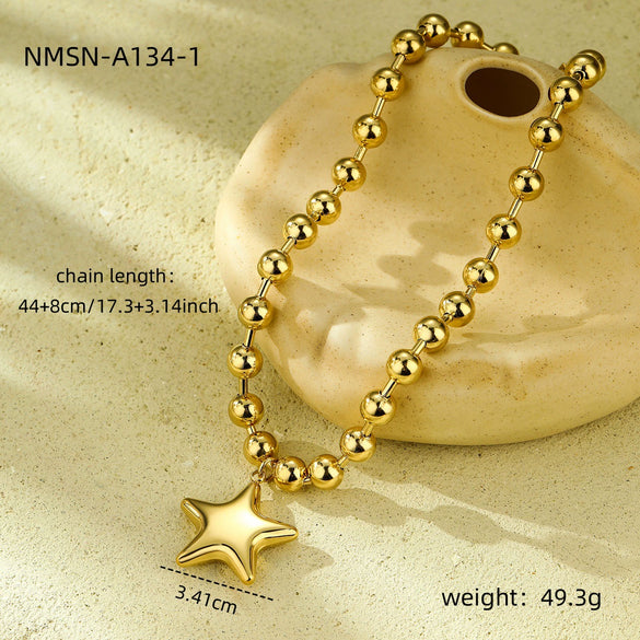 Wholesale Women's Fashion Stainless Steel Heart And Fivepointed Star Pendant Necklace With Electroplating Treatment
