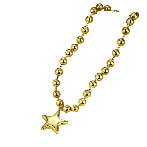 Wholesale Women's Fashion Stainless Steel Heart And Fivepointed Star Pendant Necklace With Electroplating Treatment