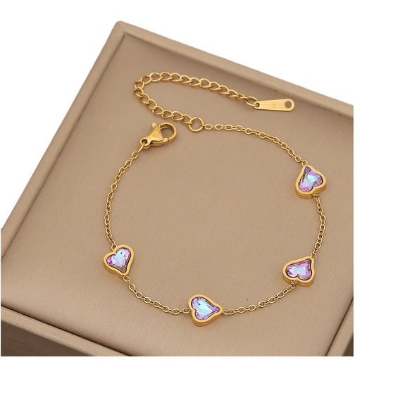 Wholesale Women's Fashion Stainless Steel Heart Shaped Butterfly Love Bracelet With Electroplating