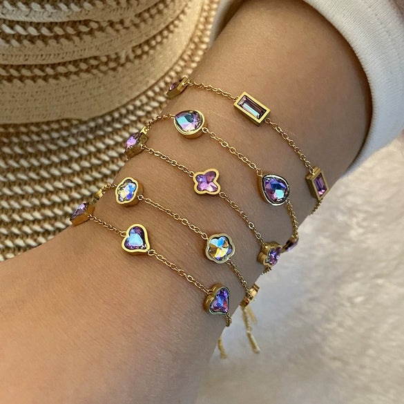 Wholesale Women's Fashion Stainless Steel Heart Shaped Butterfly Love Bracelet With Electroplating