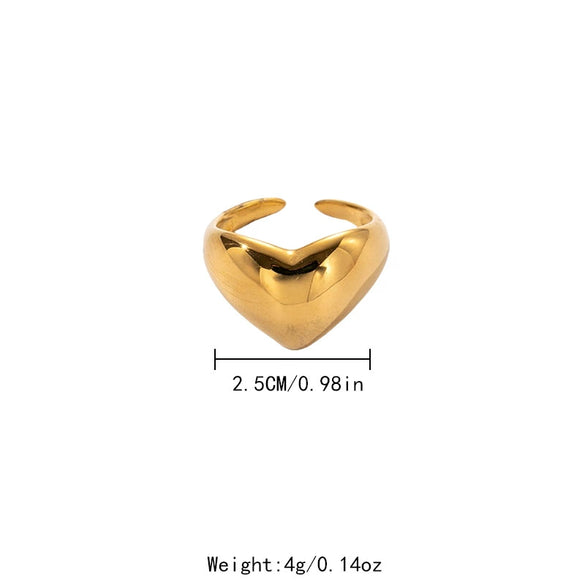 Wholesale Women's Fashion Stainless Steel Heart Shaped Opening Ring With Electroplating