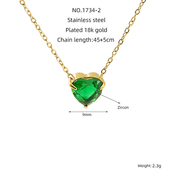 Wholesale Women's Fashion Stainless Steel Heartshaped Zircon Electroplated Clavicle Necklace